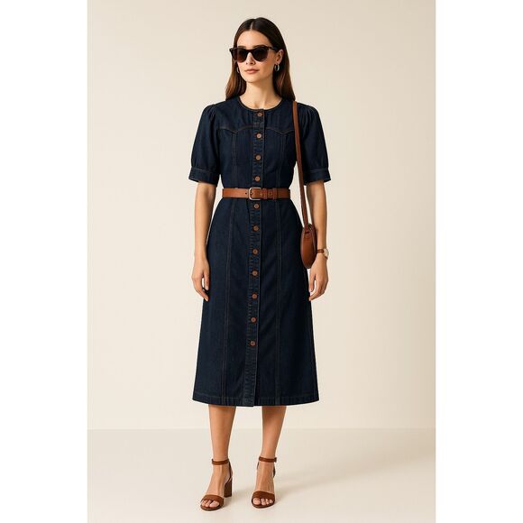 Seventy Dresses & Skirts - Seventy+ Mochi Mae in Indigo Rinse Vintage Midi Dress in Blue Demin size S NWT